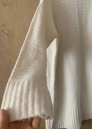 Uzun Kollu Beyaz Bohem Örgü Kadın Kazak - Görsel 3