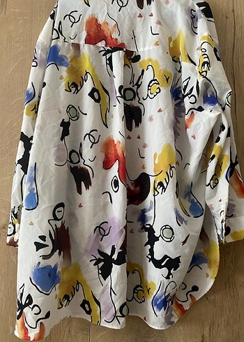 Renkli Baskılı Uzun Kollu Salaş Kadın Gömlek - Görsel 7