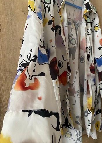 Renkli Baskılı Uzun Kollu Salaş Kadın Gömlek - Görsel 2