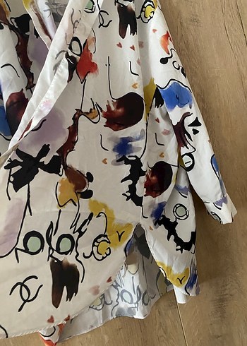 Renkli Baskılı Uzun Kollu Salaş Kadın Gömlek - Görsel 6