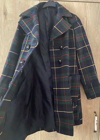 Kadın Çok Renkli Kareli Midi Kaban - Görsel 4