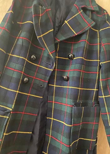 Kadın Çok Renkli Kareli Midi Kaban - Görsel 2