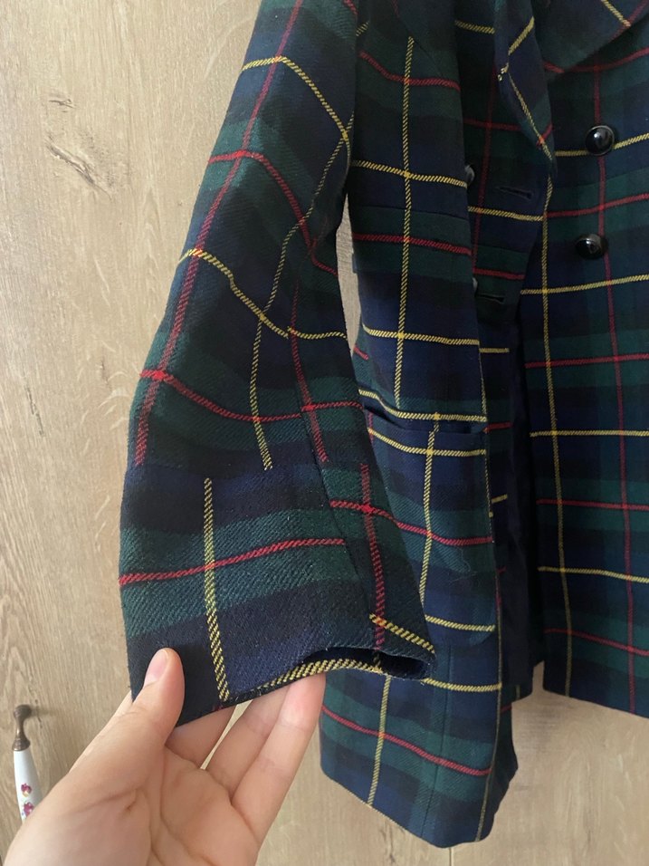 Kadın Çok Renkli Kareli Midi Kaban - Görsel 3