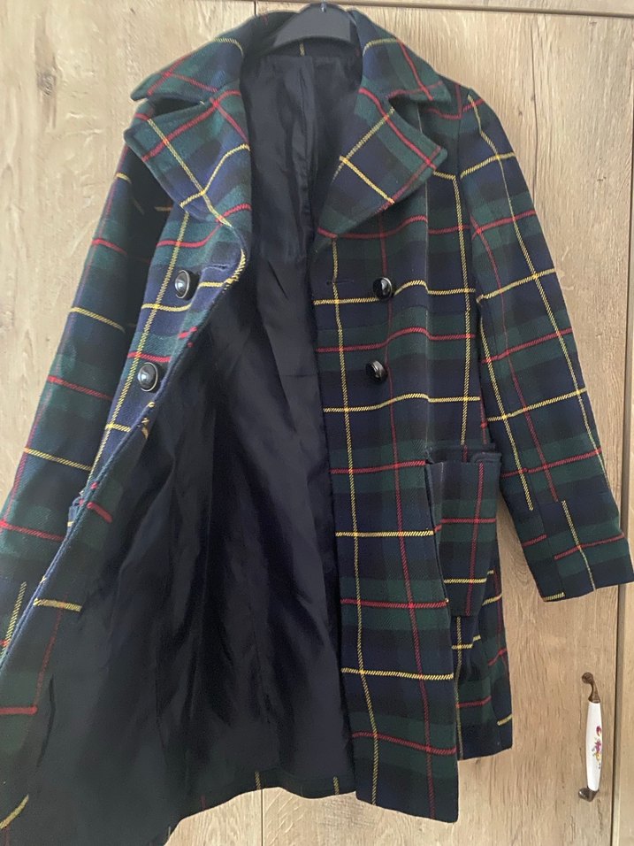 Kadın Çok Renkli Kareli Midi Kaban - Görsel 4