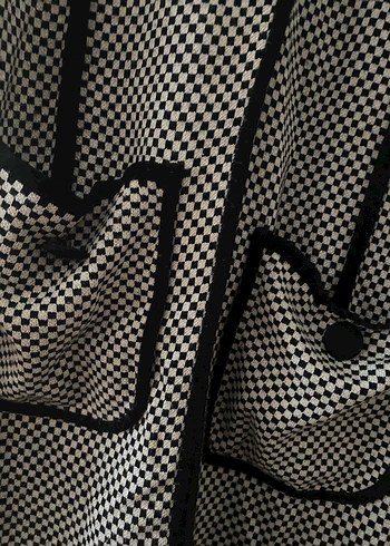 Gri Kareli Örgü Uzun Kollu Kadın Hırka - Görsel 2