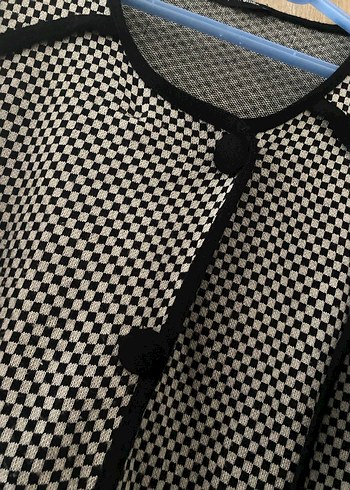 Gri Kareli Örgü Uzun Kollu Kadın Hırka - Görsel 3