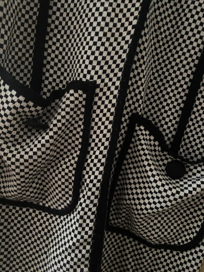 Gri Kareli Örgü Uzun Kollu Kadın Hırka - Görsel 2