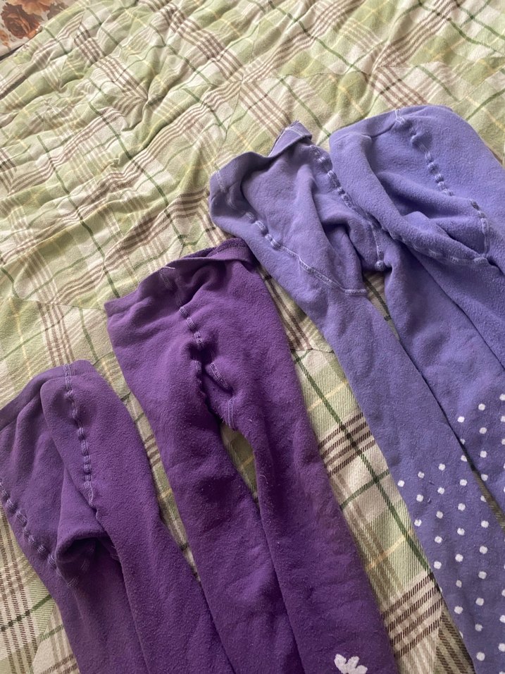 Nakışlı ve Noktalı Desenli Mor Çocuk Külotlu Çorap - Görsel 4