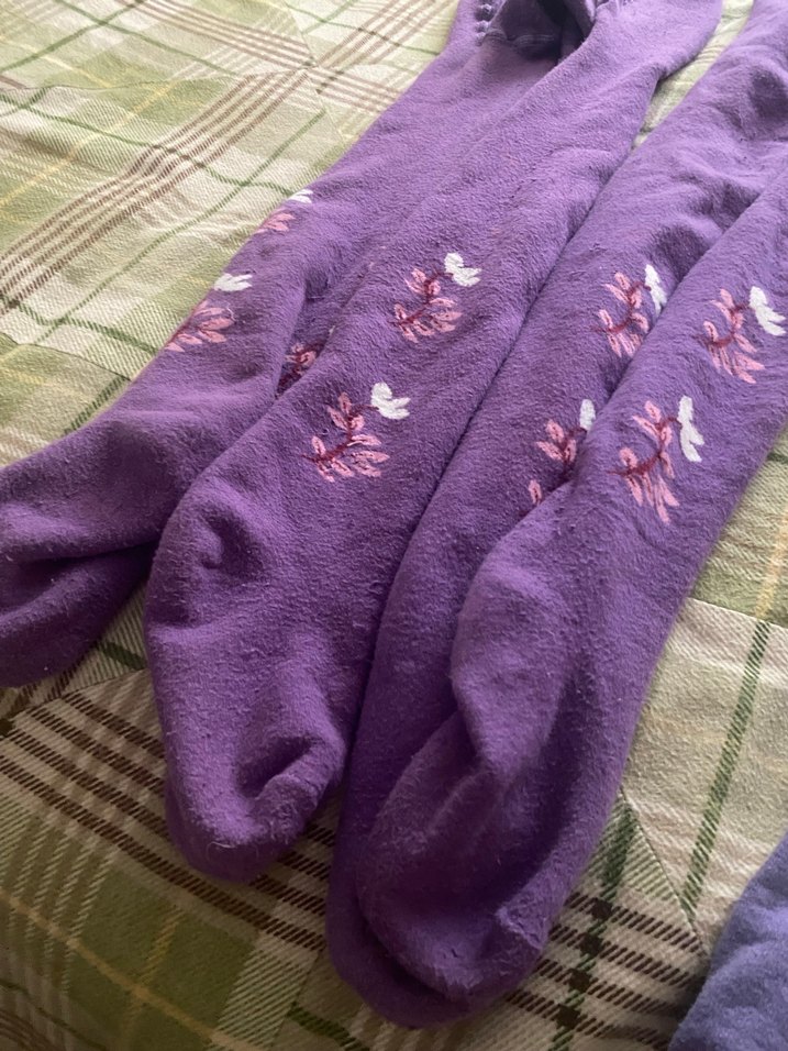 Nakışlı ve Noktalı Desenli Mor Çocuk Külotlu Çorap - Görsel 2