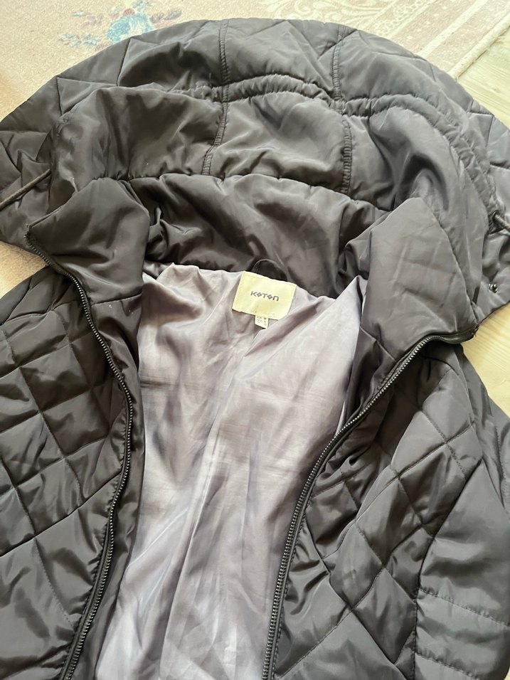 Koton Kadın Gri Kapüşonlu Suni Kumaş Kışlık Mont - Görsel 5