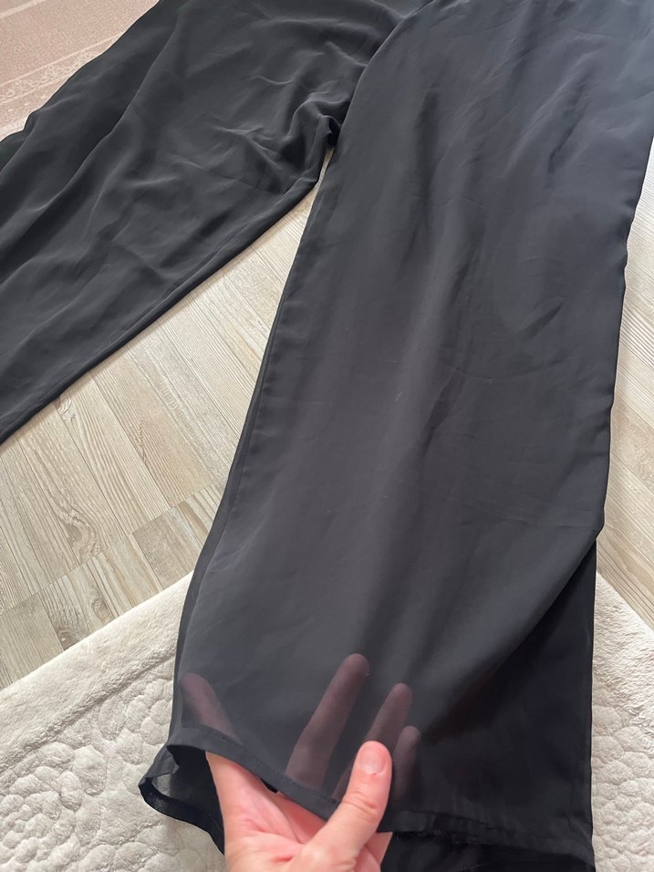 Siyah şifon zarif davet Kadın Kumaş Pantolon - Görsel 2