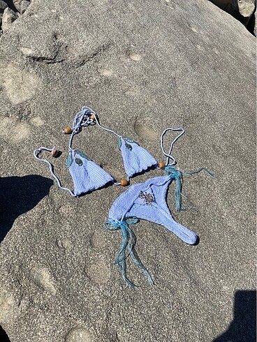 s Beden mavi Renk Tasarım el örgüsü bikini takımı
