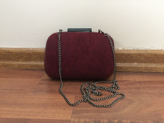 universal Beden Pull&Bear; bordo tüylü clutch