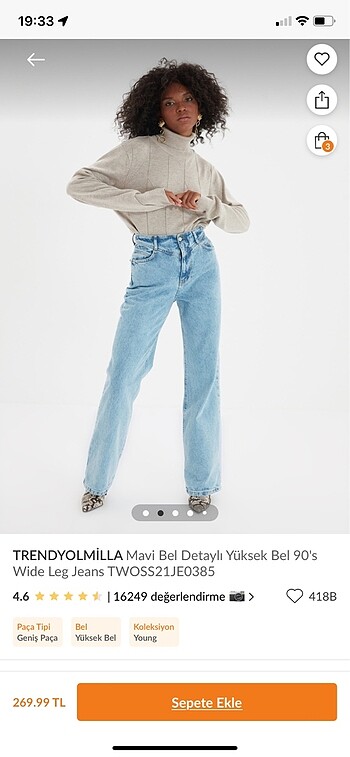 Trendyolmilla bel detaylı wide leg jeans