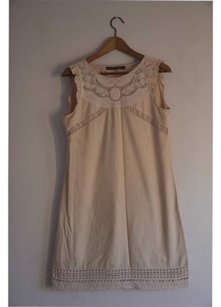 Pudra Pembe Dantelli Nostaljik Elbise 38-40