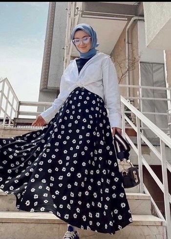 Beyaz Puantiyeli Pamuklu Uzun Etek - Görsel 3