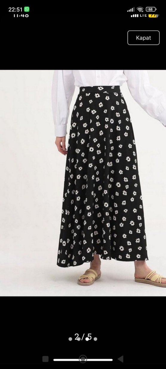 Beyaz Puantiyeli Pamuklu Uzun Etek - Görsel 2