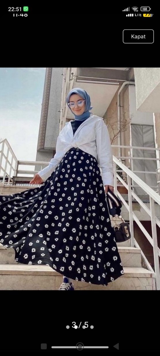 Beyaz Puantiyeli Pamuklu Uzun Etek - Görsel 3