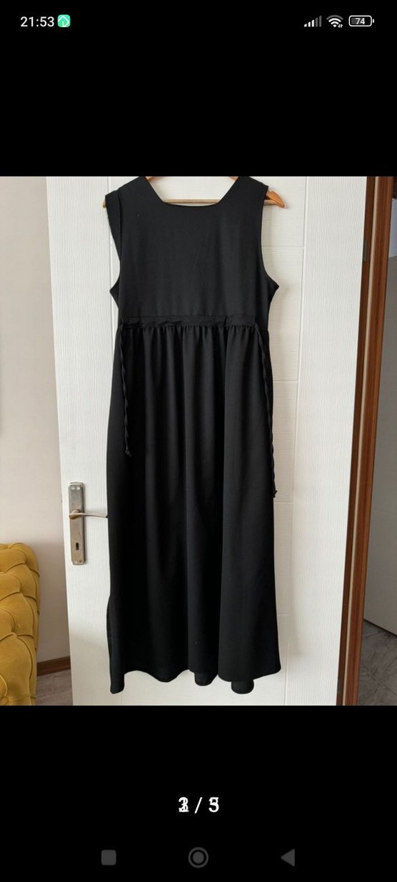 Kadın siyan Uzun Askısız Elbise - Görsel 2