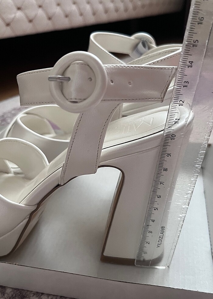 Gelin Ayakkabısı Sedef Kırık Beyaz kalın topuklu ayakkabı - Görsel 2