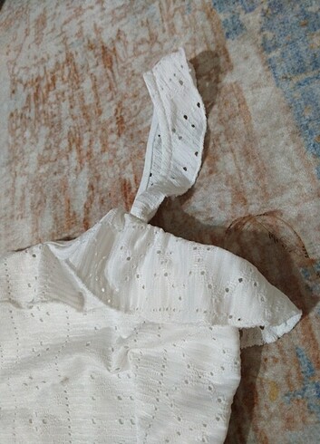 BebePlus Beyaz yazlık kısa askılı elbise 