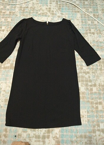 Siyah kumaş elbise kapri kol