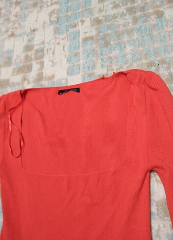 34 Beden Kare yaka triko bluz t-shirt crop top 
