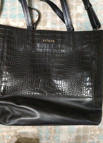  Beden siyah Renk Beymen siyah deri büyük çanta alisveris çantası orijinal 