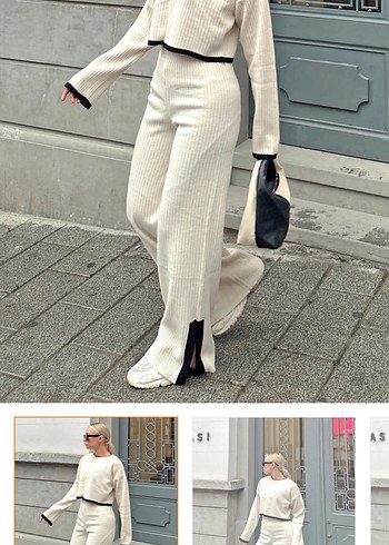 Bej Kadın Kemerli Rahat Kesim takım - Görsel 3