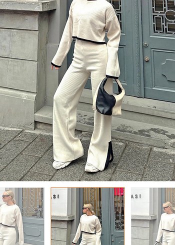 Bej Kadın Kemerli Rahat Kesim takım - Görsel 2