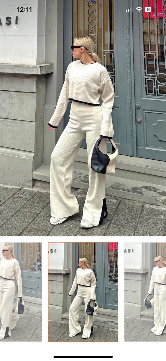 Bej Kadın Kemerli Rahat Kesim takım - Görsel 2