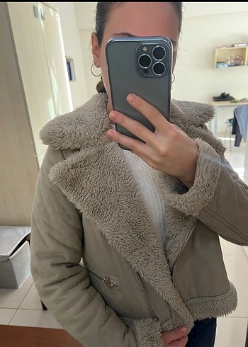 Pullu and bear Bej Süet Kadın Kürklü Ceket - Görsel 2