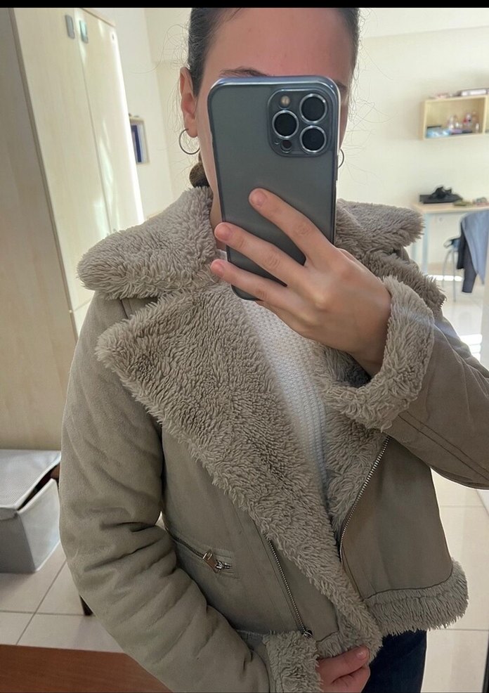 Pullu and bear Bej Süet Kadın Kürklü Ceket - Görsel 2