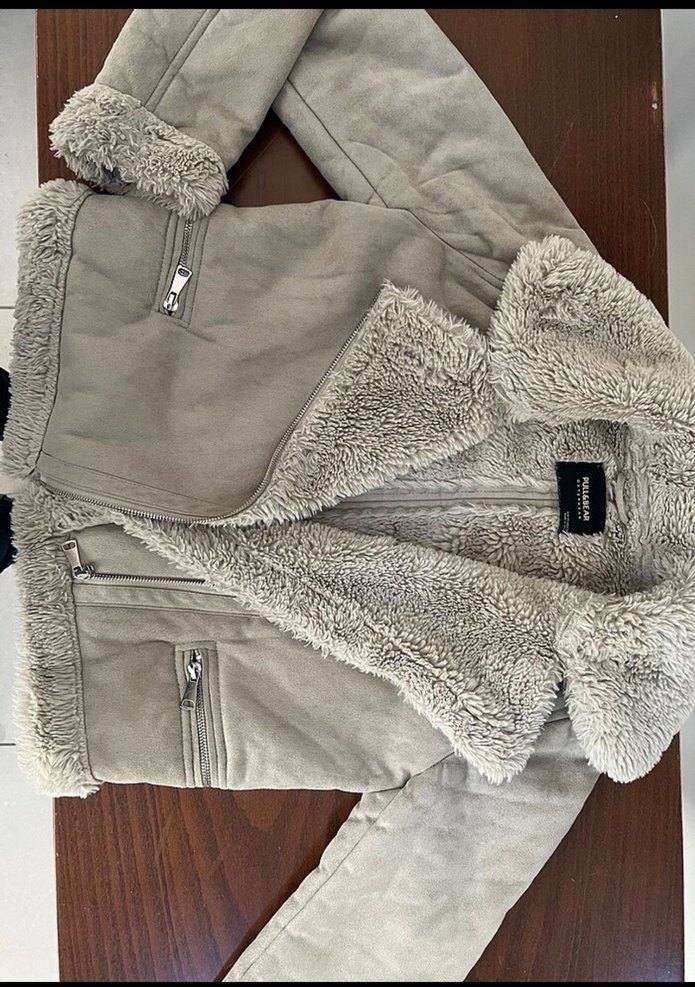 Pullu and bear Bej Süet Kadın Kürklü Ceket - Görsel 3