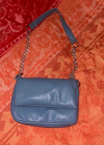Zincir Detaylı Mavi Deri Kadın Çanta - Görsel 2