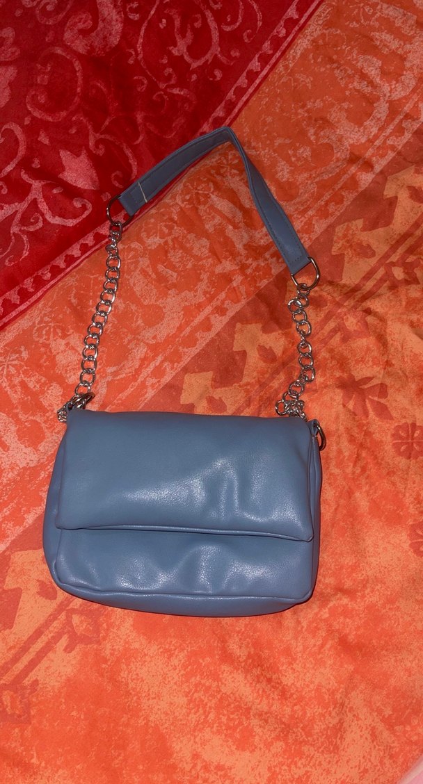 Zincir Detaylı Mavi Deri Kadın Çanta - Görsel 2