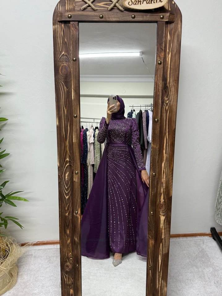 Mor Uzun Abiye Elbise - Görsel 5