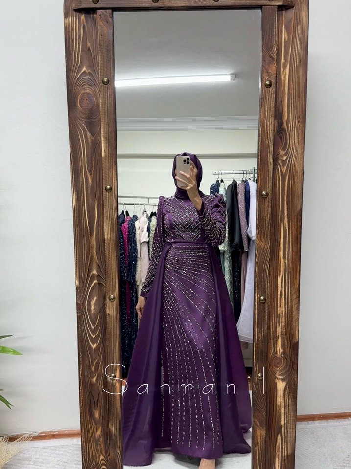 Mor Uzun Abiye Elbise - Görsel 4