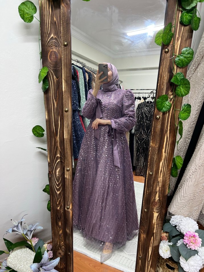 Lavanta kolu fiyonklu   Abiye Elbise - Görsel 3