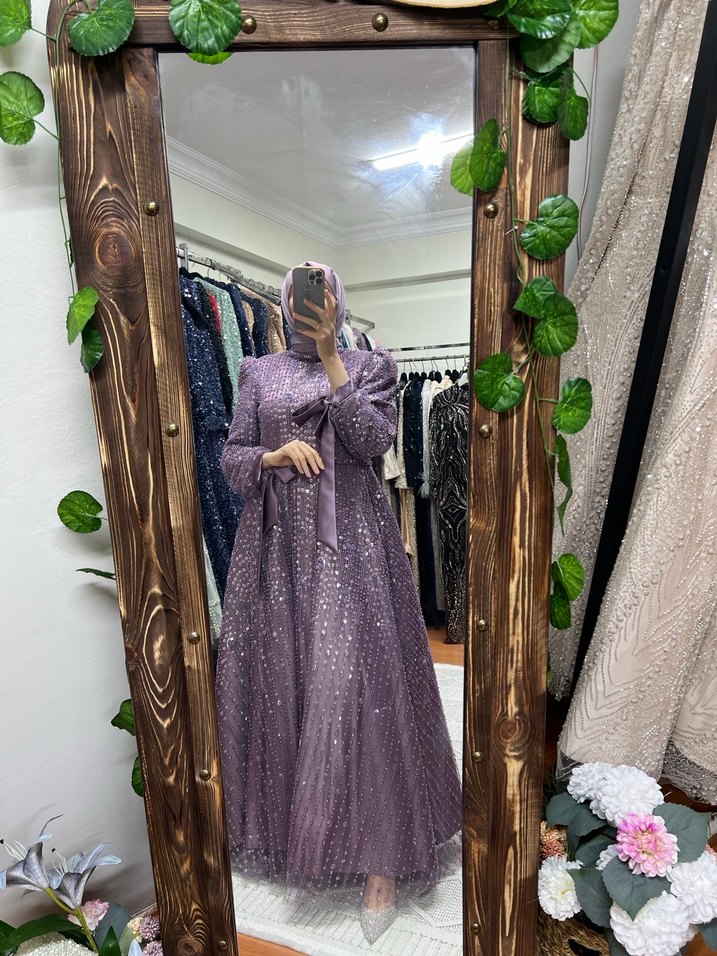 Lavanta kolu fiyonklu   Abiye Elbise - Görsel 2