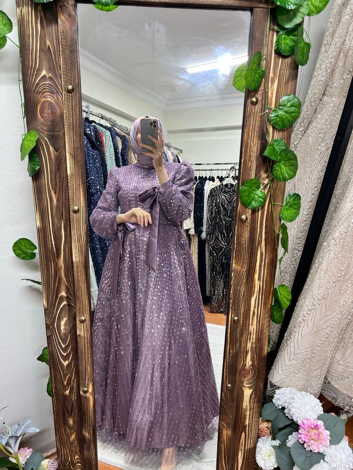 Lavanta kolu fiyonklu   Abiye Elbise - Görsel 4