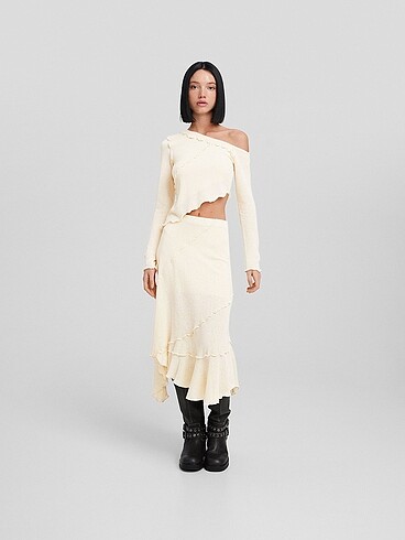 Bershka midi krem etek