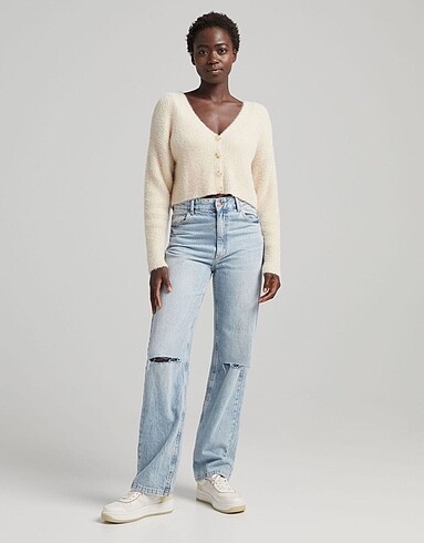 Bershka Bershka yumuşak tüylü krem hırka