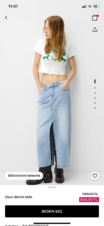 Bershka uzun denim etek