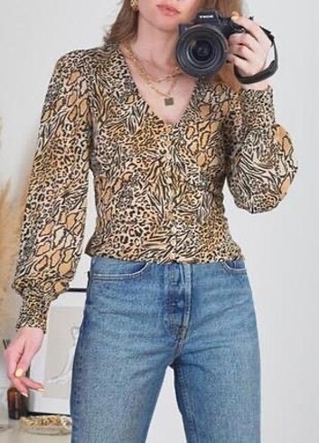s Beden H&M leopar desenli şifon bluz bustiyer
