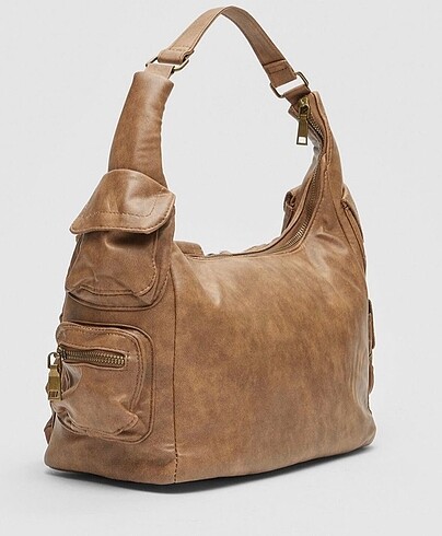 Beden kahverengi Renk Stradivarius y2k çok cepli kahve deri vintage çanta