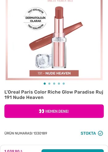 Loreal color riche glow paradise 191 nude heaven ruj - Görsel 2