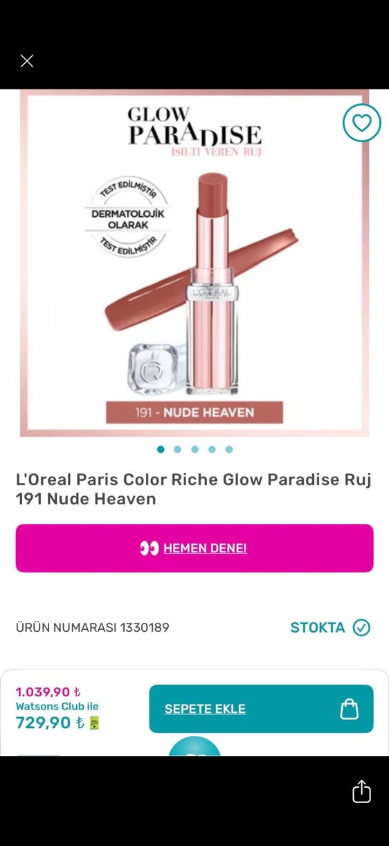 Loreal color riche glow paradise 191 nude heaven ruj - Görsel 2