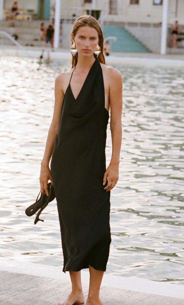 Zara saten siyah elbise - Görsel 2