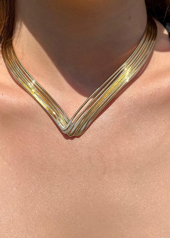  Beden Pilise Detaylı Altın Renk choker Kolye